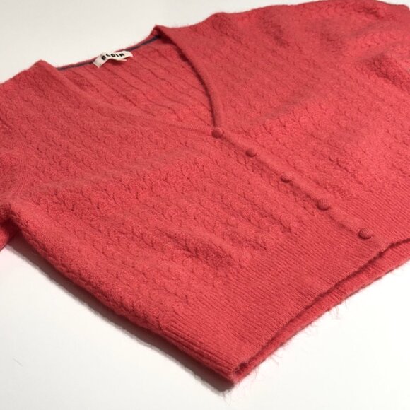 Boden Cropped Wool Mohair Coral Pink Cardigan Knit Sweater Short Sleeve - Picture 7 of 11
